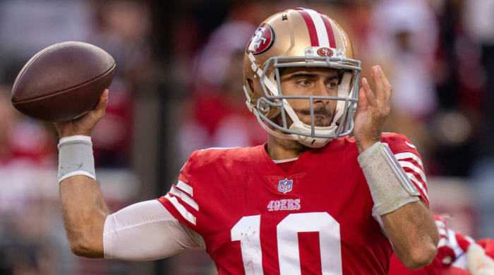 49ers quarterback Jimmy Garoppolo signed a three=year deal with the Raiders in free agency.